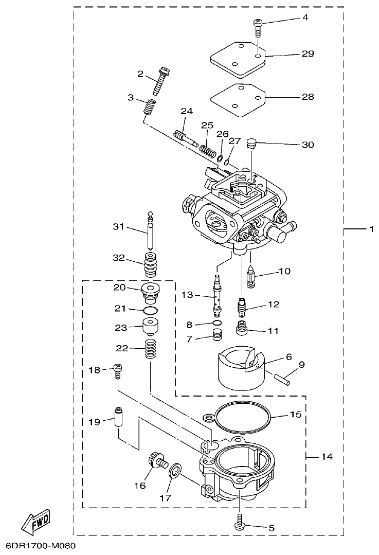 Yamaha 9JMH, 9JE CARBURETOR parts diagram